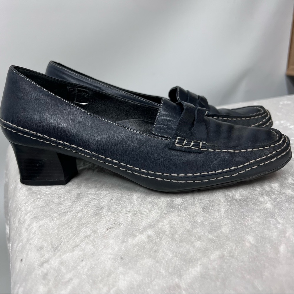 ARA Flex 4G Classic navy heeled penny Loafers for Women leather square toe